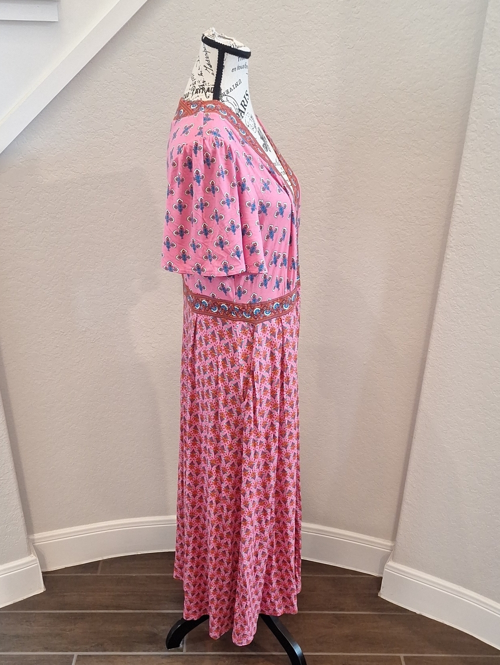 Boden Ellie Flutter Maxi Tea Dress Multi Print Coastal Boho V-neck Size 12P - Picture 6 of 13